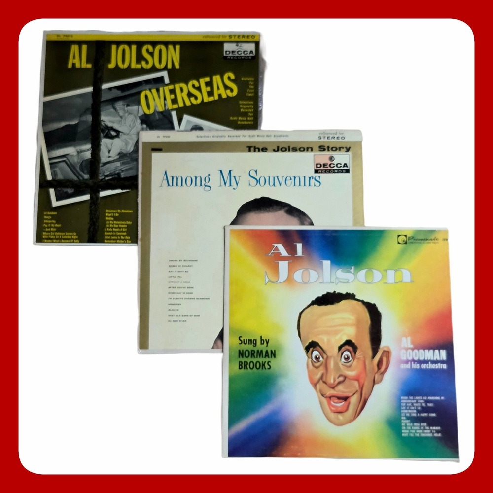 Al Jolson Vintage Decca Records Lot of 3 12in Vinyl LPs Classic Vocal Jazz EUC